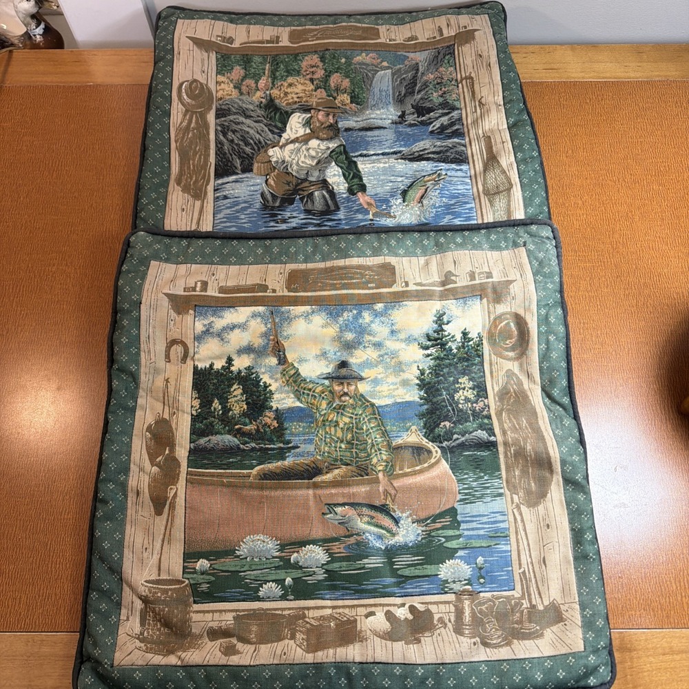 Vtg Pair Handmade Throw Pillow Covers 15.5" Square Cranston Fabric Zip Opening
